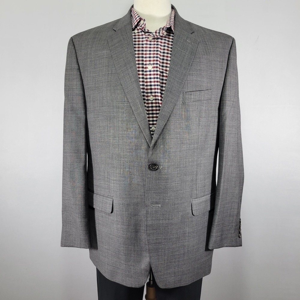 Chaps Men's Sport Coat Blazer‎ Two Button Gray Sharkskin Wool Solid Size 48R